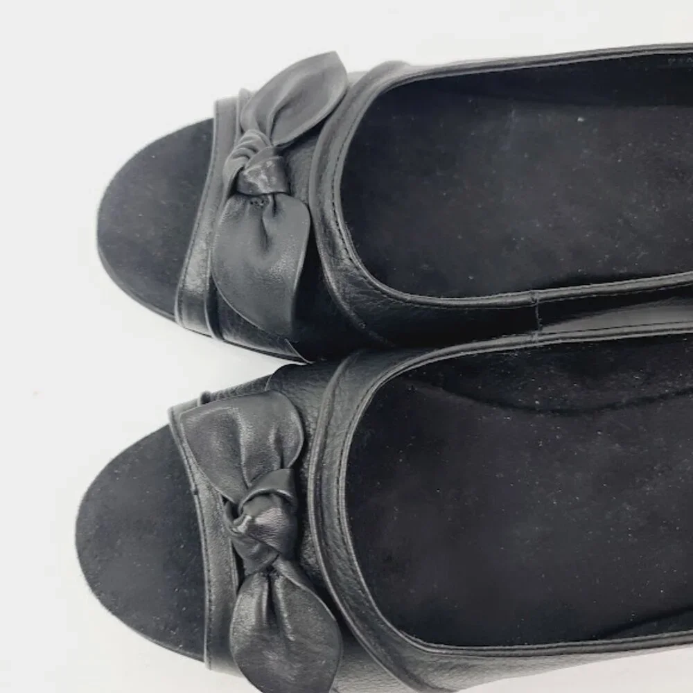 Aerosoles Women's Black Open Front Bow Slip-On Ballet Flat‎ Size US 9.5